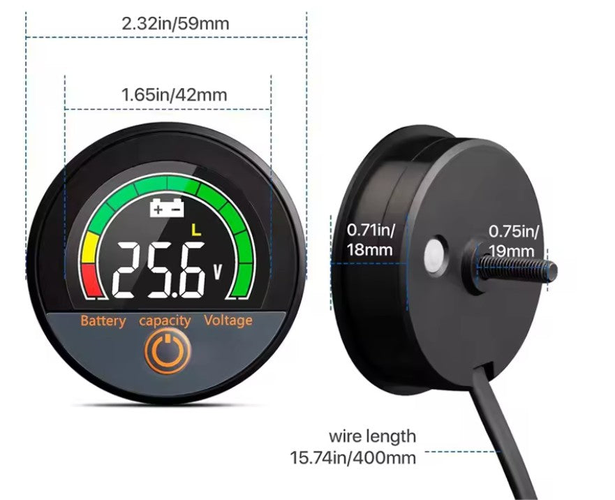 Round Panel Mount Voltmeter and Battery Level Indicator